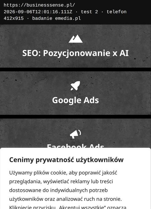 Strona główna na telefonie, Business Sense