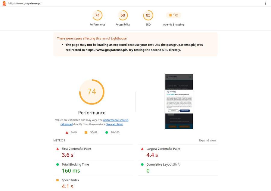 Wyniki Lighthouse 13.4.1, Grupa TENSE