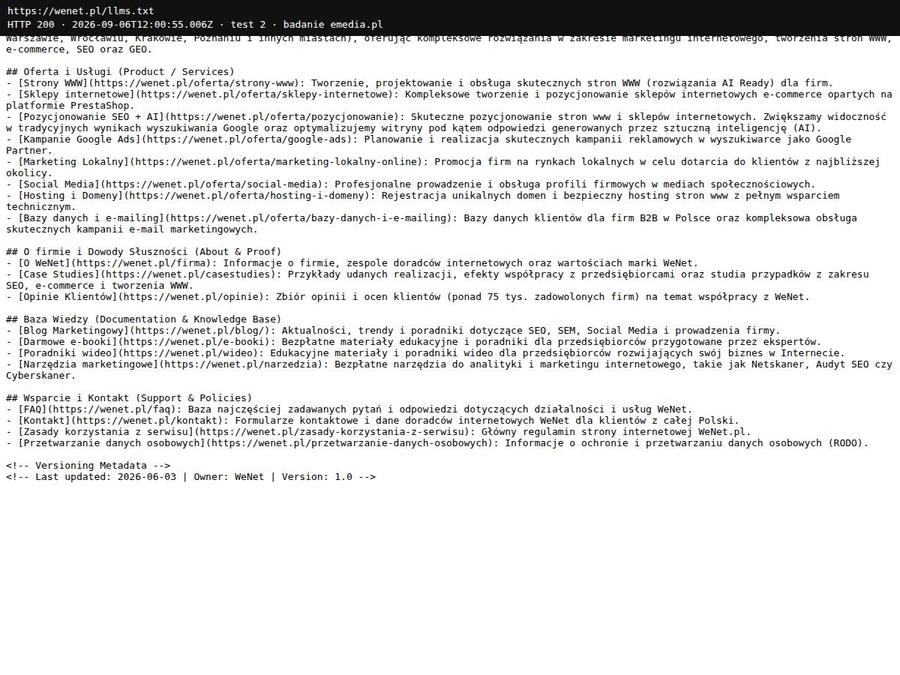 Adres /llms.txt w przeglądarce, WeNet Group