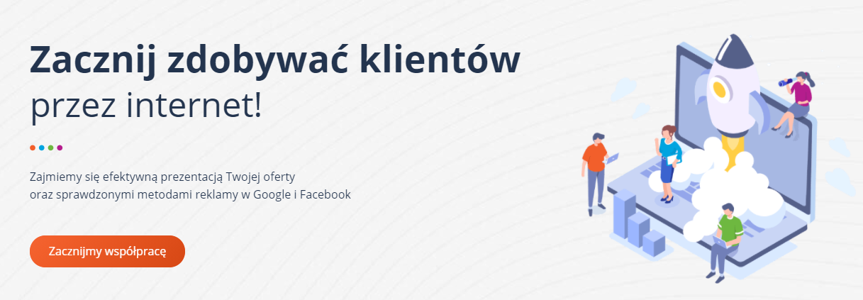Zacznij zdobywać klientów przez internet - oryginalny komunikat na stronie głównej