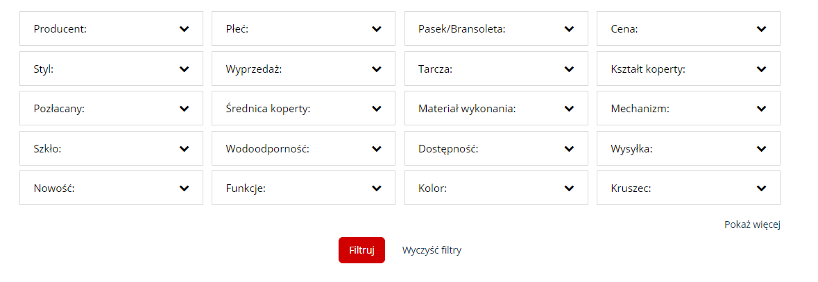 Filtrowanie Produktów Indeksacja Zegarki