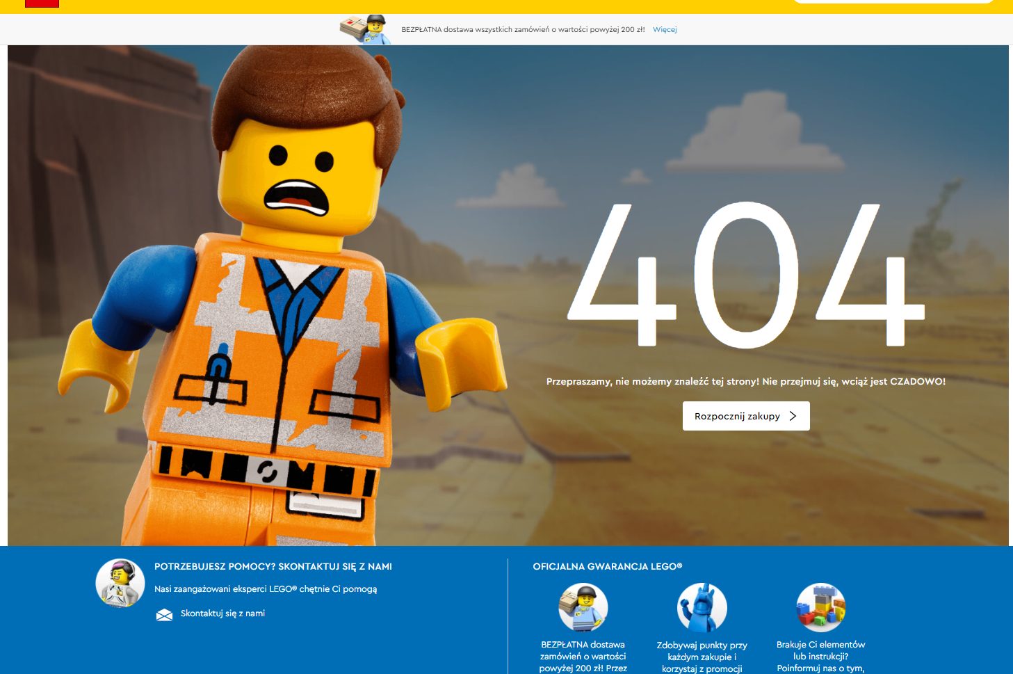 Jak pokazywać błędy systemu 404 na podstawie sklepu internetowego lego