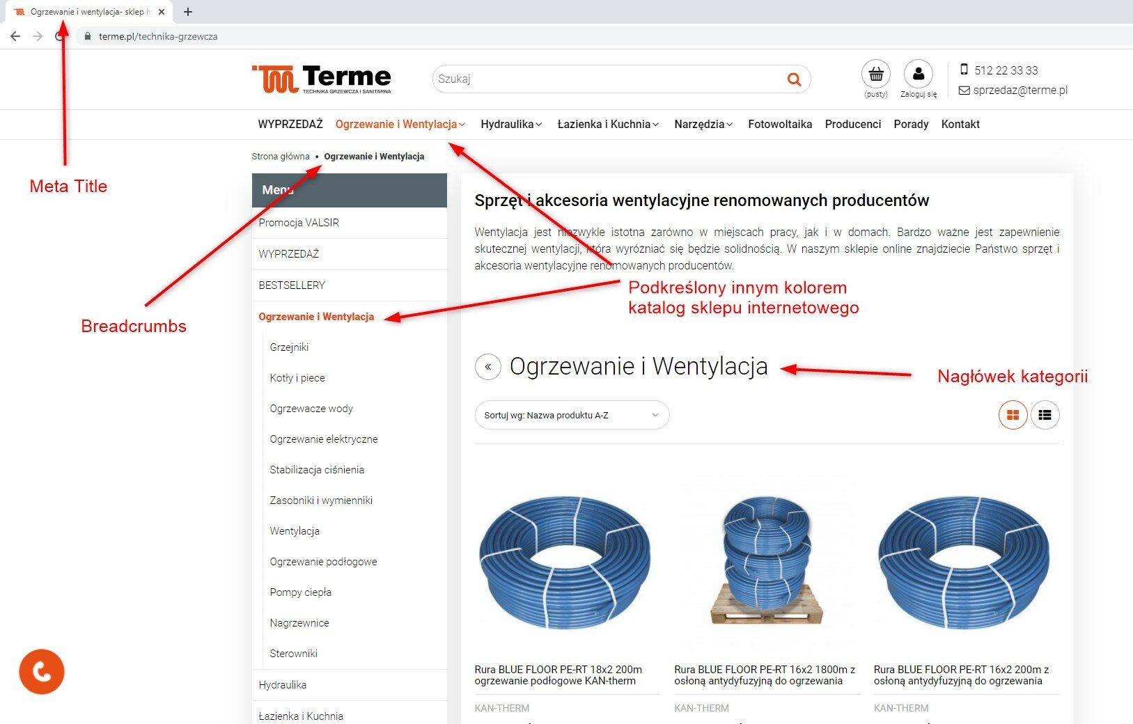 Heurystyka nielsena pokazuj status systemu na podstawie sklepu internetowego Terme - realizacja emedia agencja interaktywna Warszawa