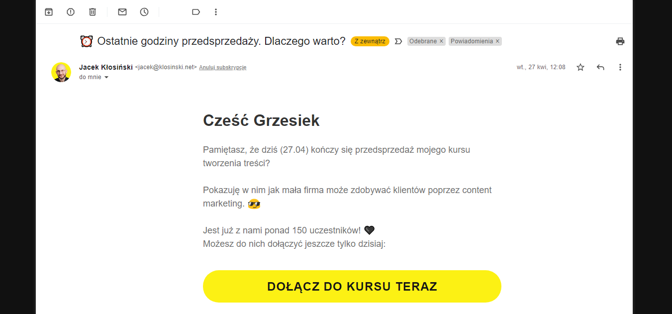 Przyklad Call To Action W E Mail Automation 2