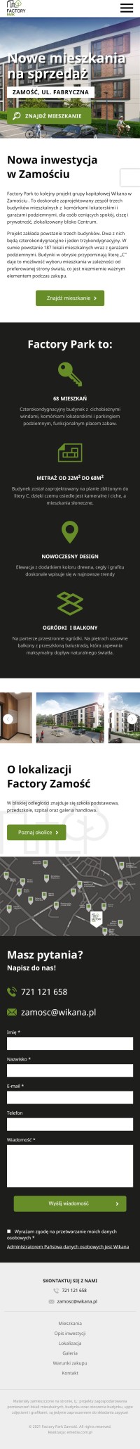 Strona internetowa factoryparkzamosc.pl - zrzut mobile