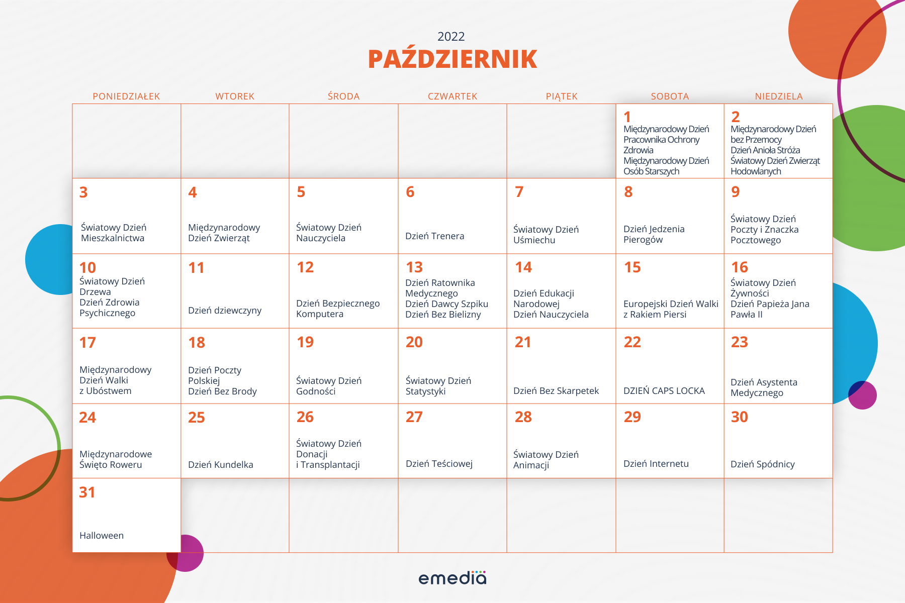 Kartka Z Kalendarza Pazdziernik 1