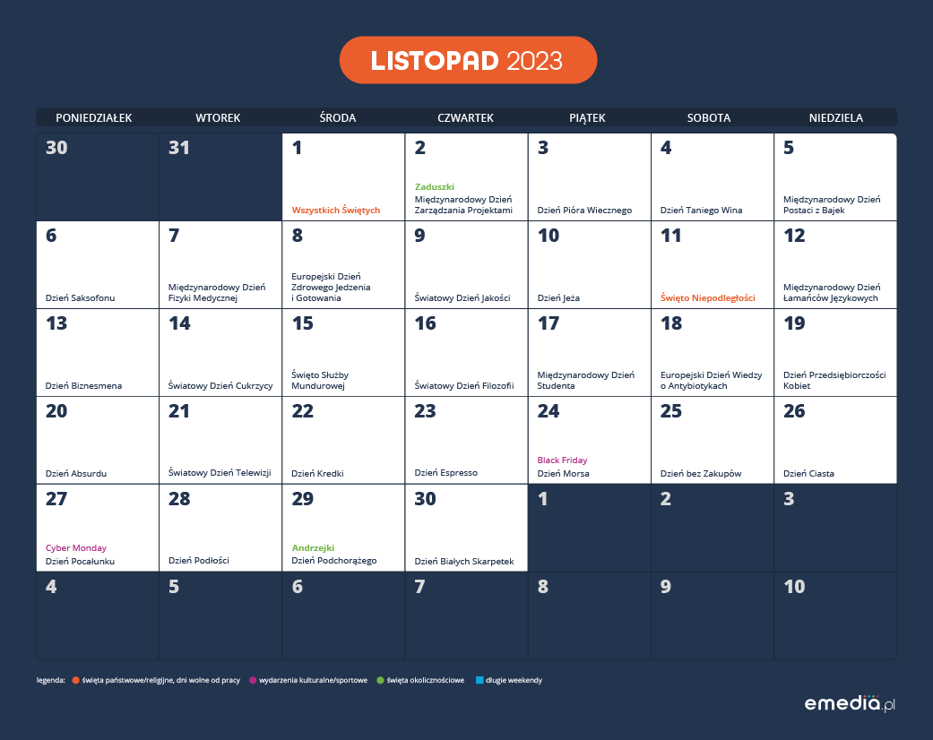 Kalendarz Marketingowy Listopad 2023
