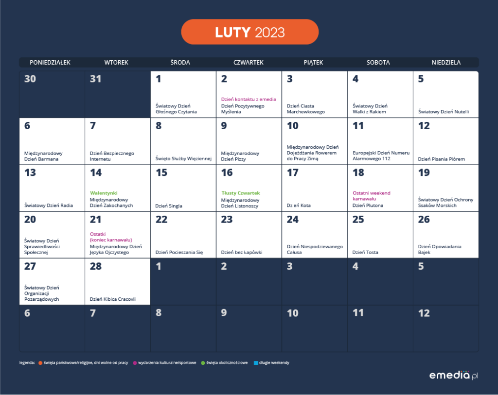 Kalendarz Marketingowy Luty 2023