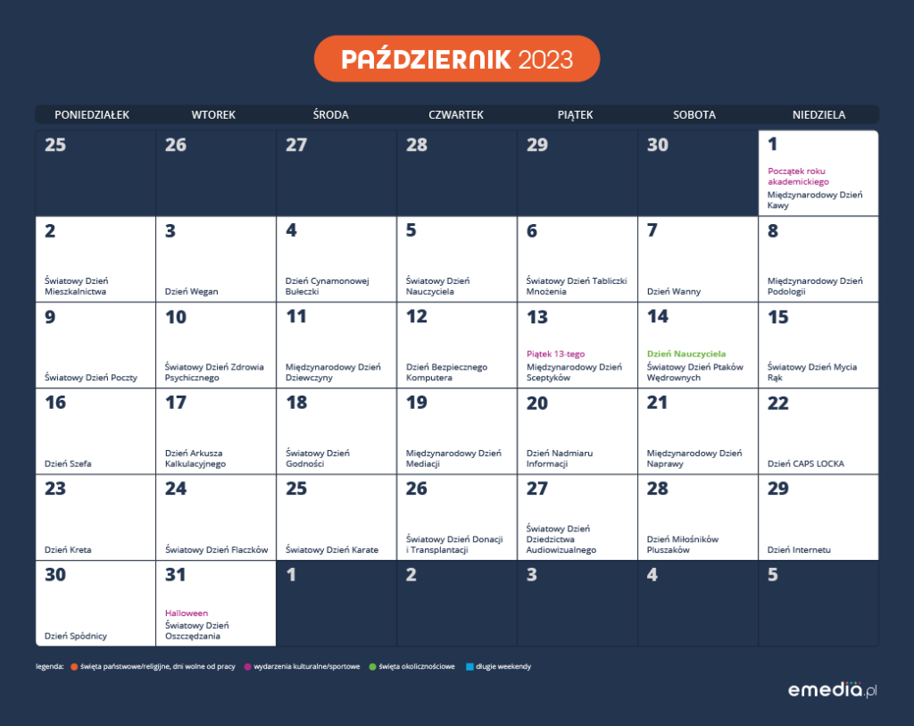 Kalendarz Marketingowy Pazdziernik 2023