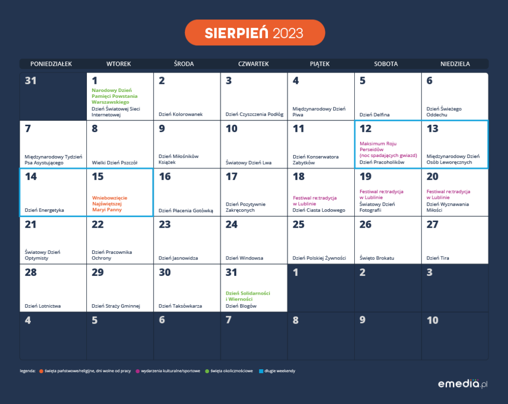 Kalendarz Marketingowy Sierpien 2023