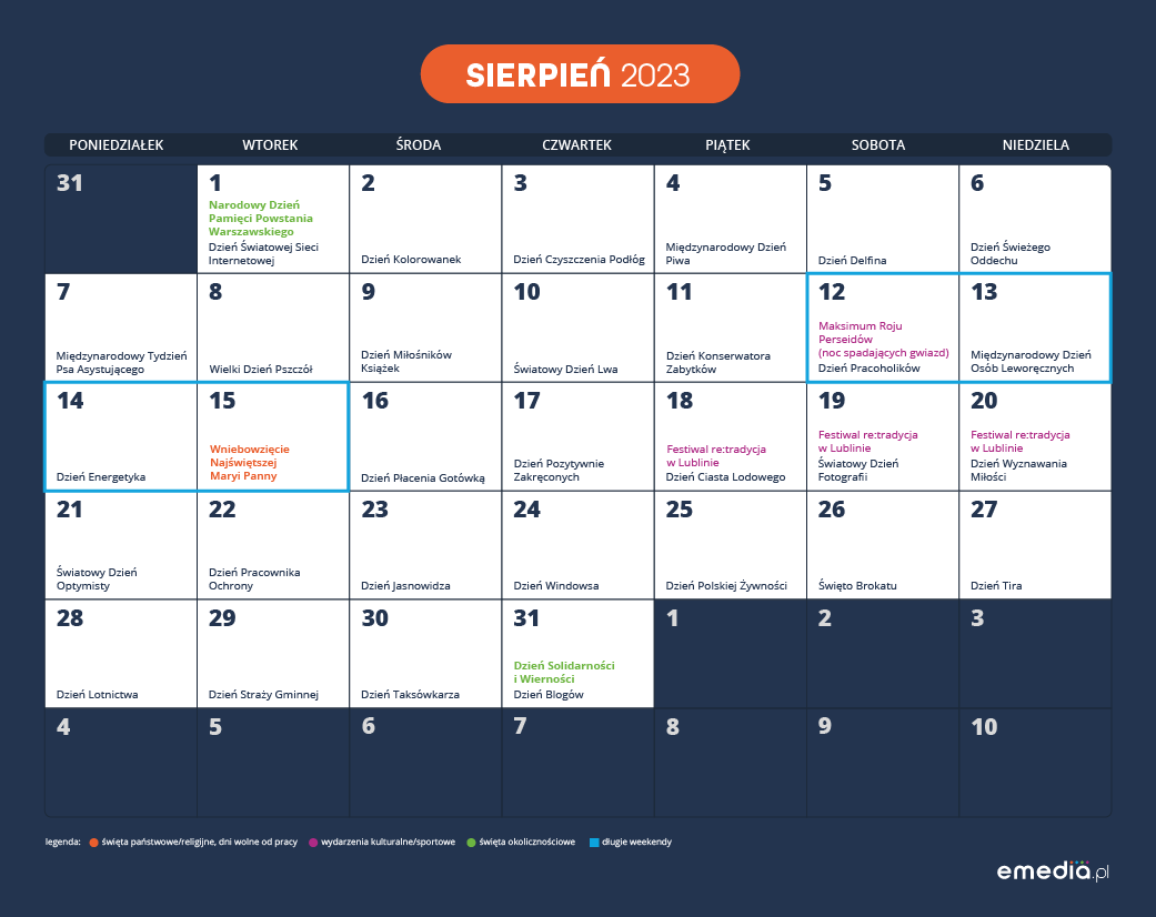 Kalendarz Marketingowy Sierpien 2023