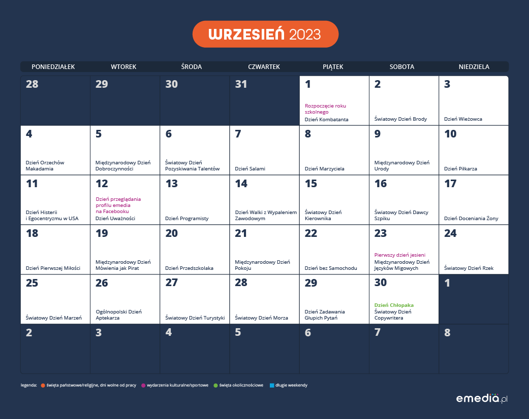 Kalendarz Marketingowy Wrzesien 2023