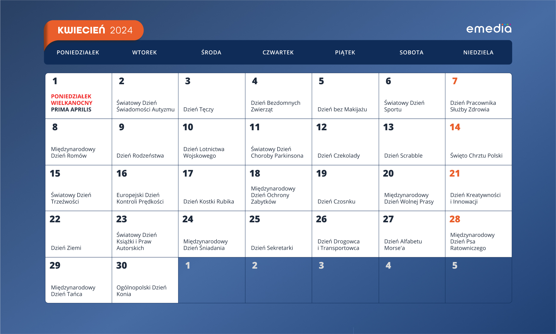 Kalendarz marketingowy 2024 kwiecień