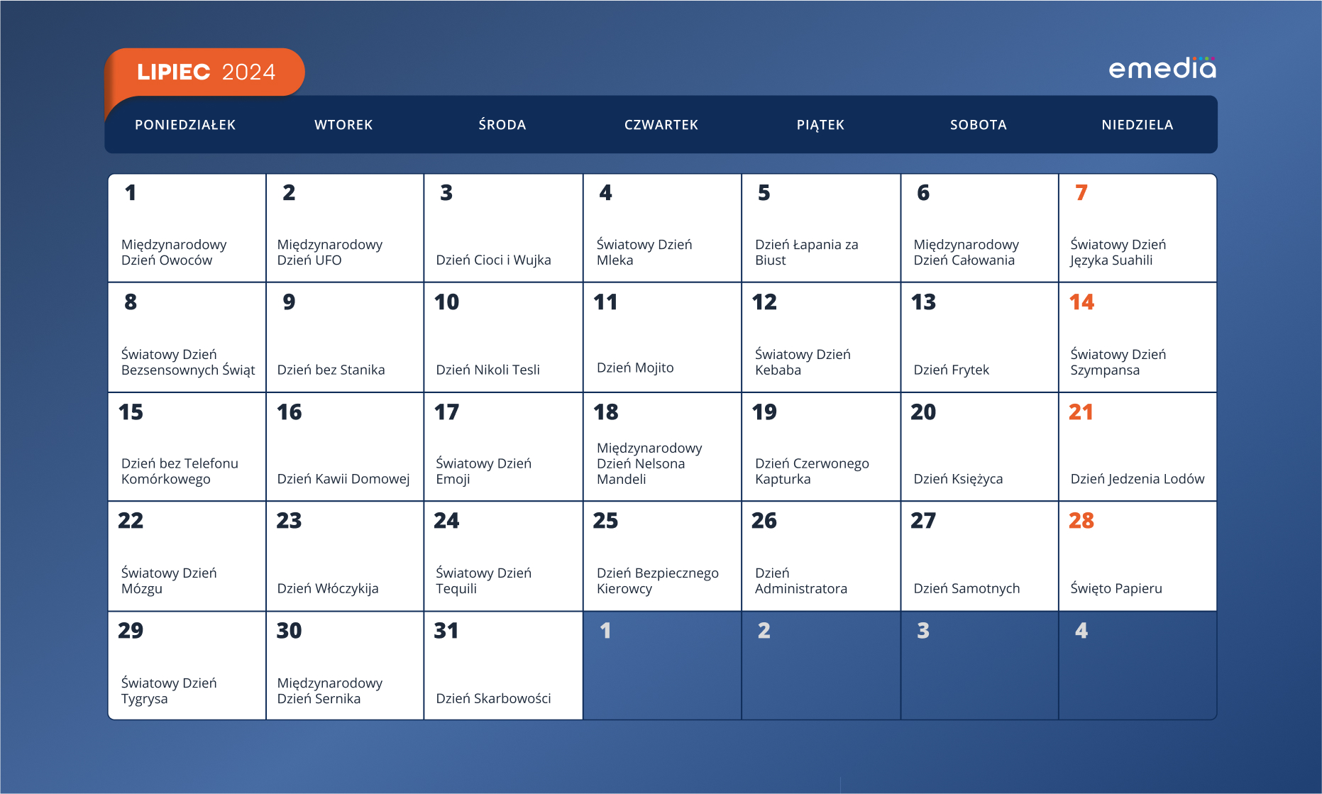 Kalendarz Nowy Lipiec