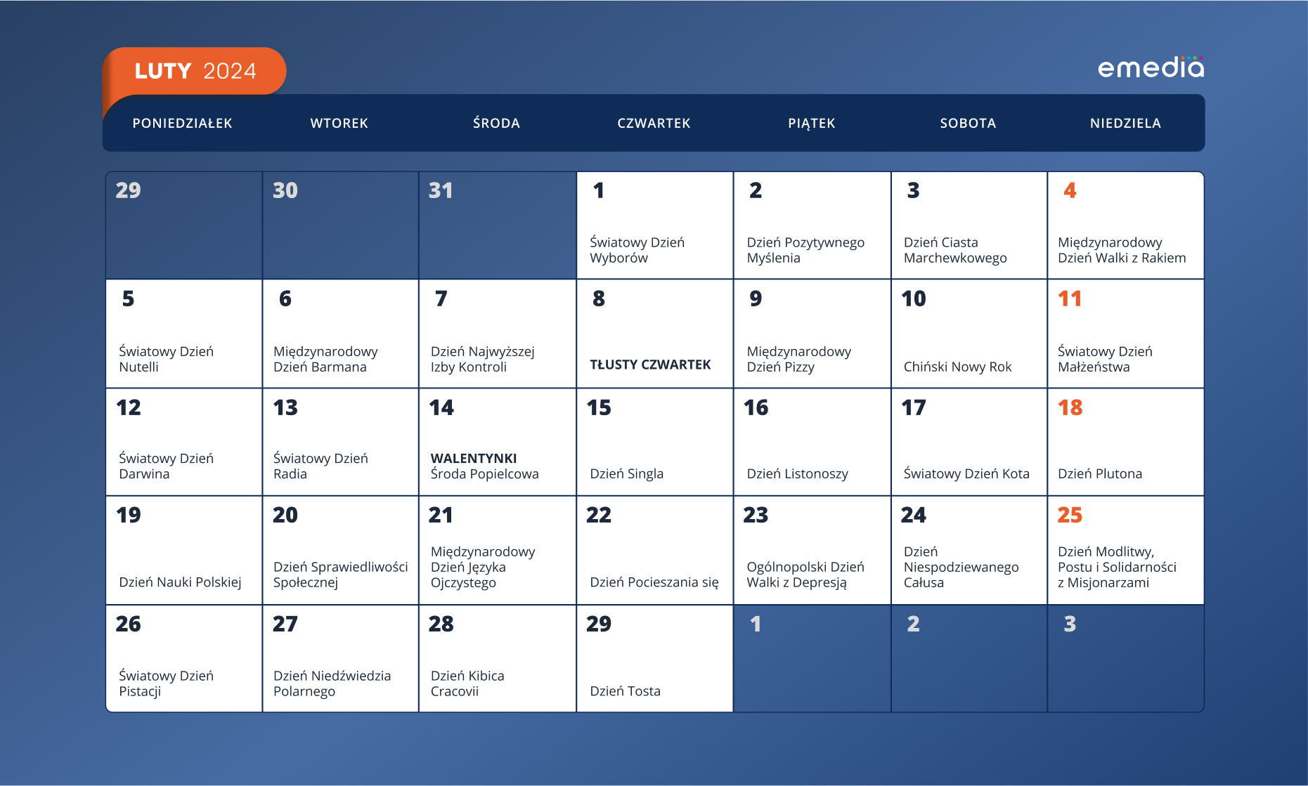 Kalendarz marketingowy 2024 luty