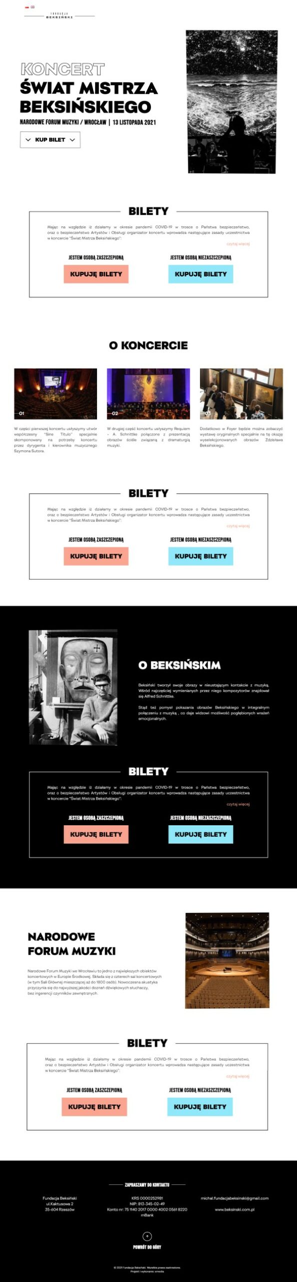 Strona internetowa koncerty-beksinski.pl - zrzut desktop