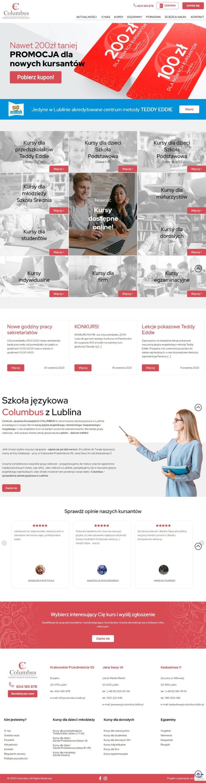Strona internetowa columbus.lublin.pl - zrzut desktop