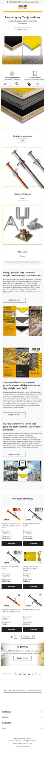 Arbor Szalunki – sklep z artykułami budowalanymi - zrzut mobile