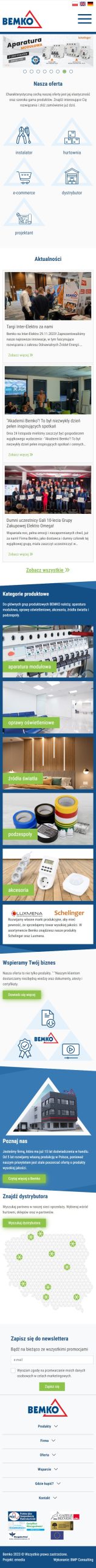 Bemko.pl – producent sprzętu oświetleniowego i elektrotechnicznego - zrzut mobile