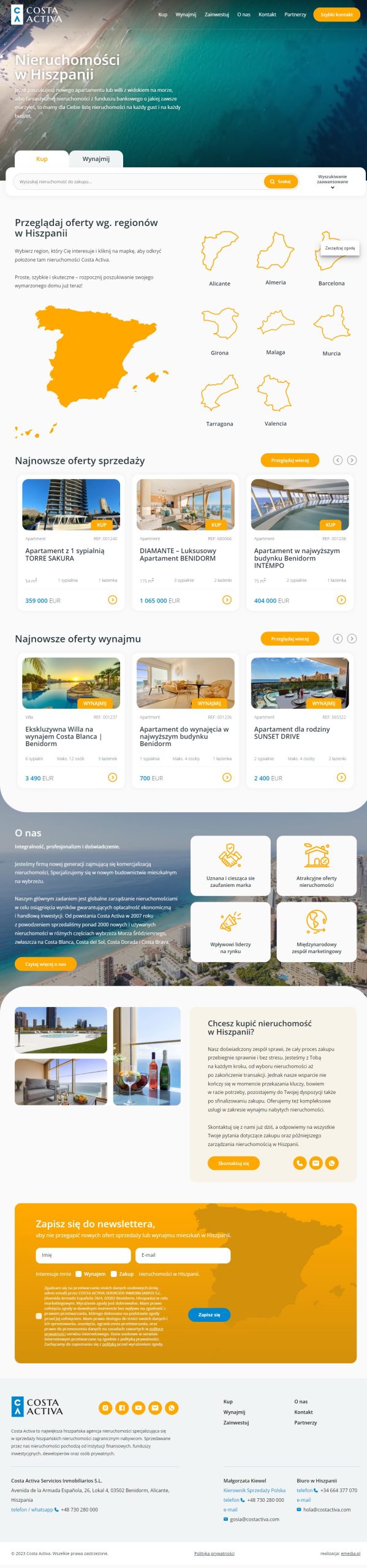 Costactiva.pl – sprzedaż i wynajem nieruchomości w Hiszpanii - zrzut desktop