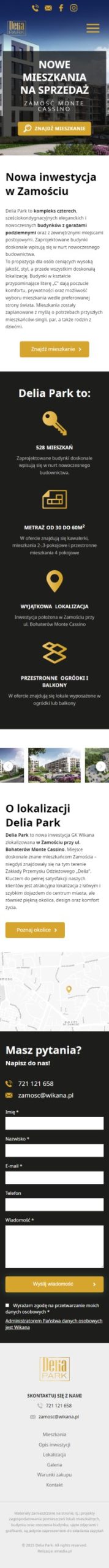 Deliapark.pl – strona inwestycji developerskiej w Zamościu - zrzut mobile