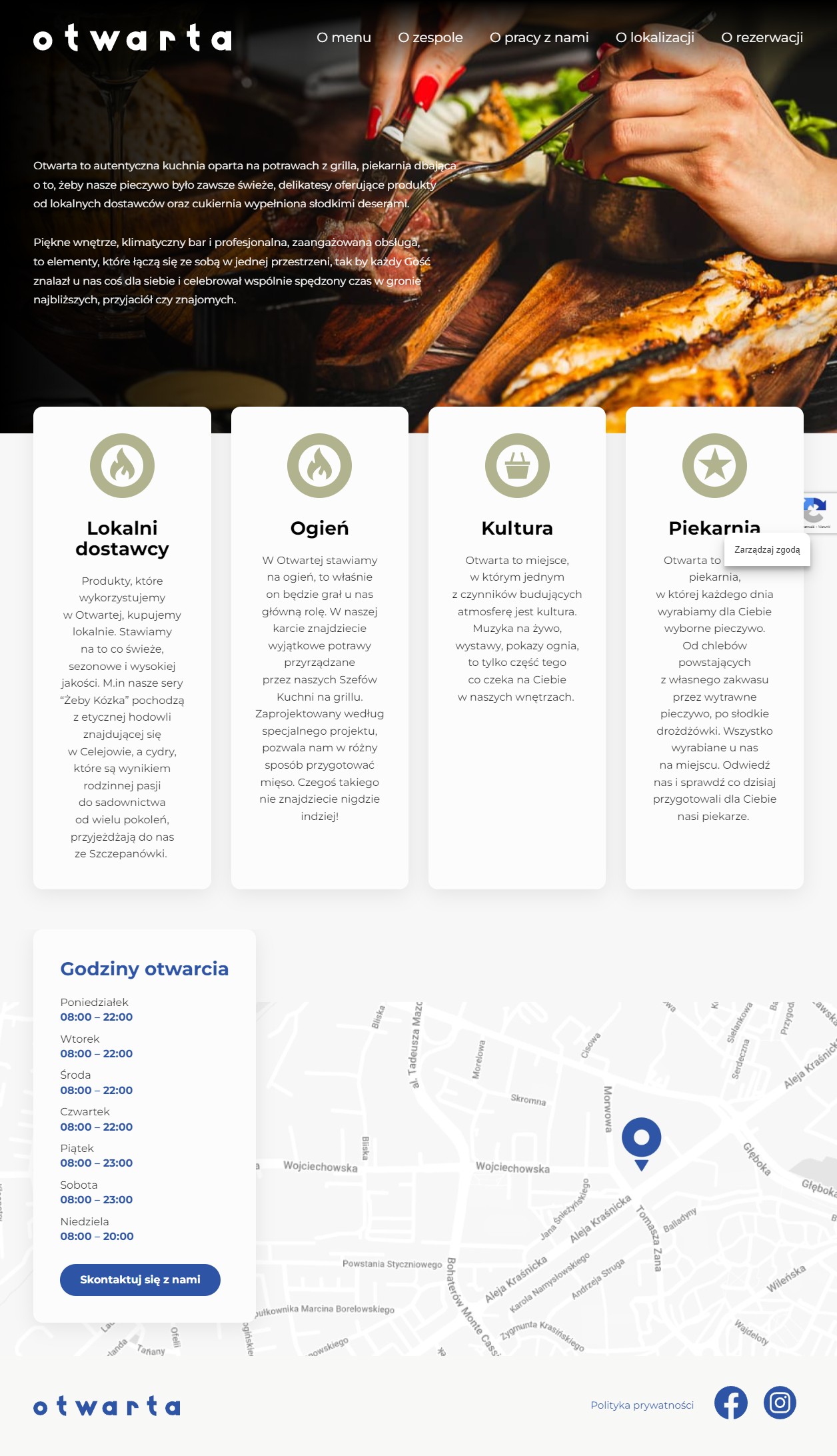 Otwarta.eu – strona restauracji w Lublinie - zrzut desktop