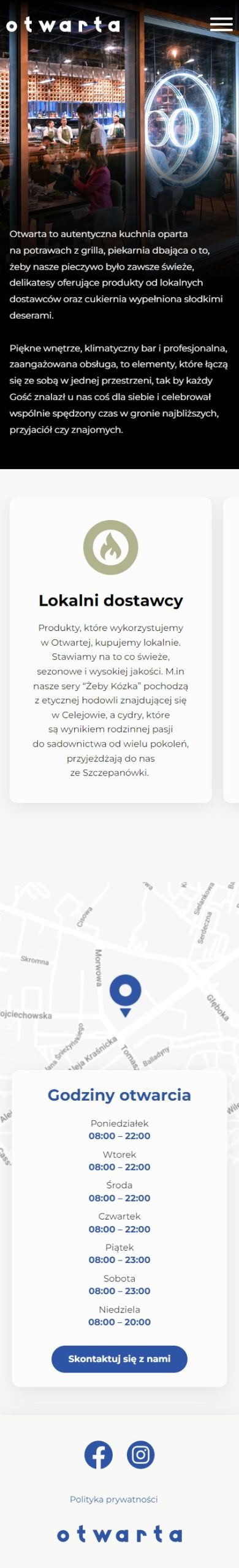 Otwarta.eu – strona restauracji w Lublinie - zrzut mobile
