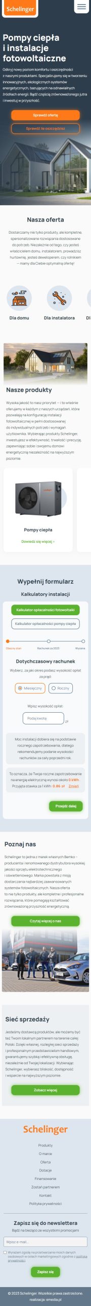 Schelinger.eu – pompy ciepła i instalacje fotowoltaiczne - zrzut mobile