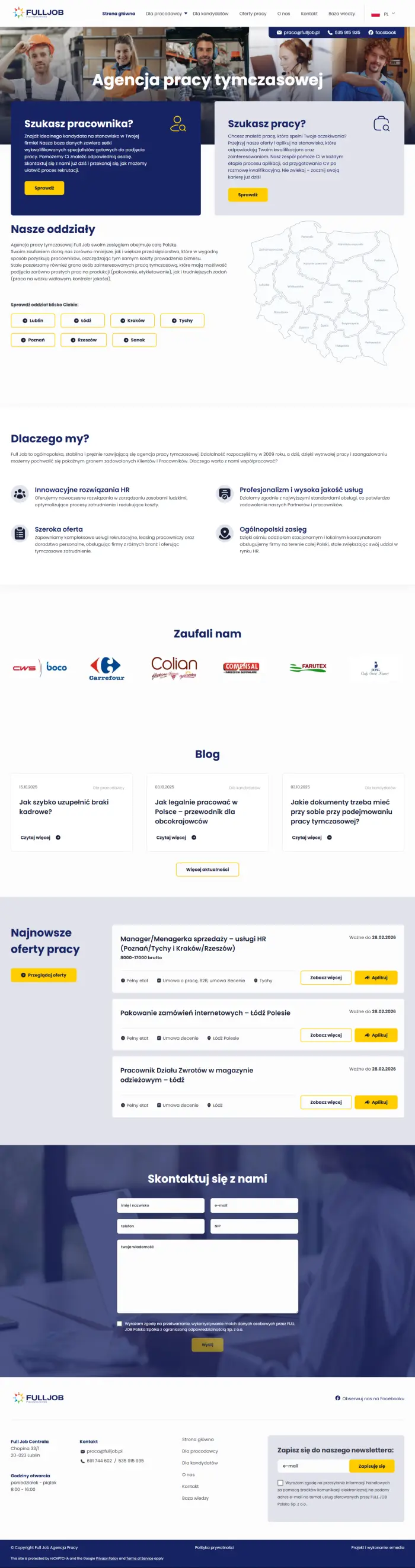 fulljob.pl – strona internetowa agencji pracy tymczasowej - zrzut desktop