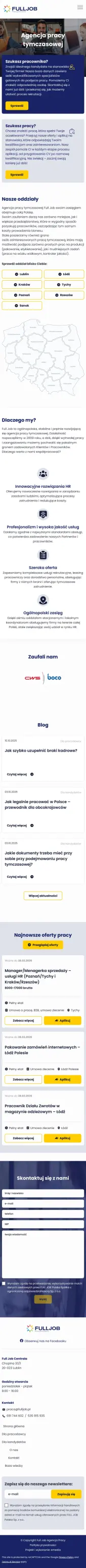 fulljob.pl – strona internetowa agencji pracy tymczasowej - zrzut mobile