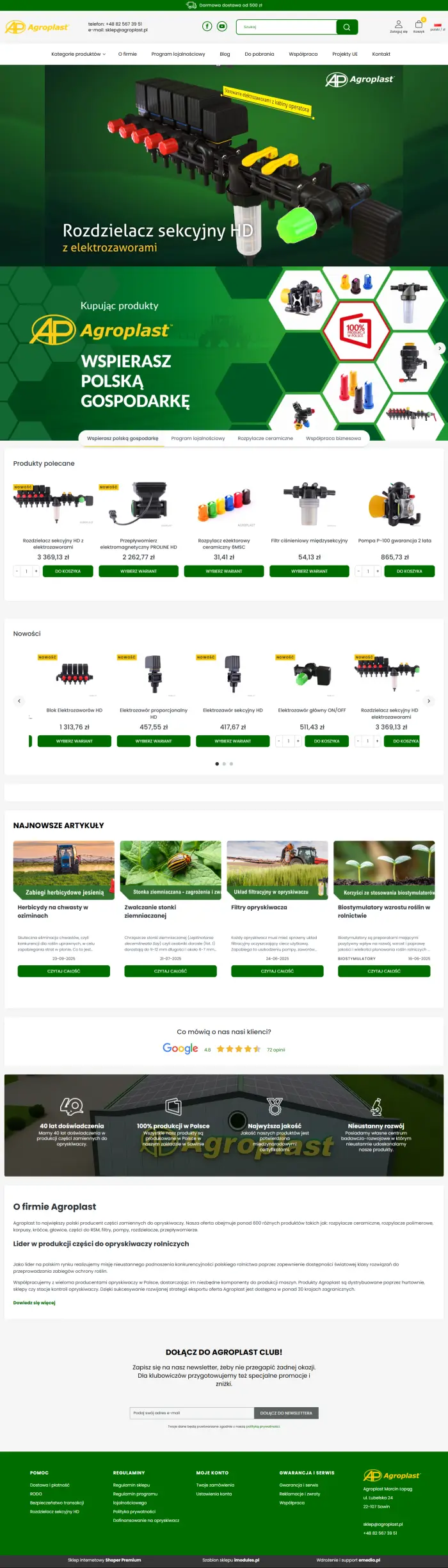 agroplast.pl – sklep internetowy producenta części do opryskiwaczy rolniczych - zrzut desktop