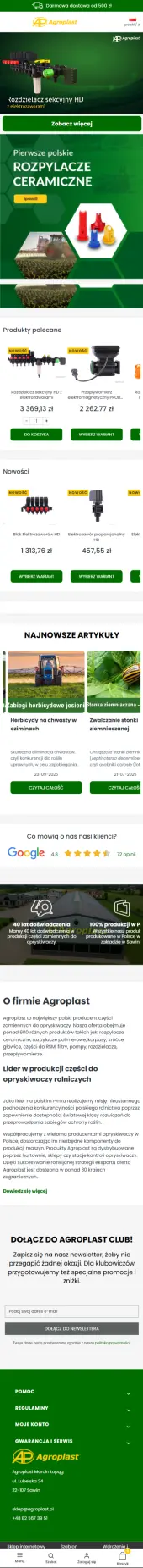 agroplast.pl – sklep internetowy producenta części do opryskiwaczy rolniczych - zrzut mobile