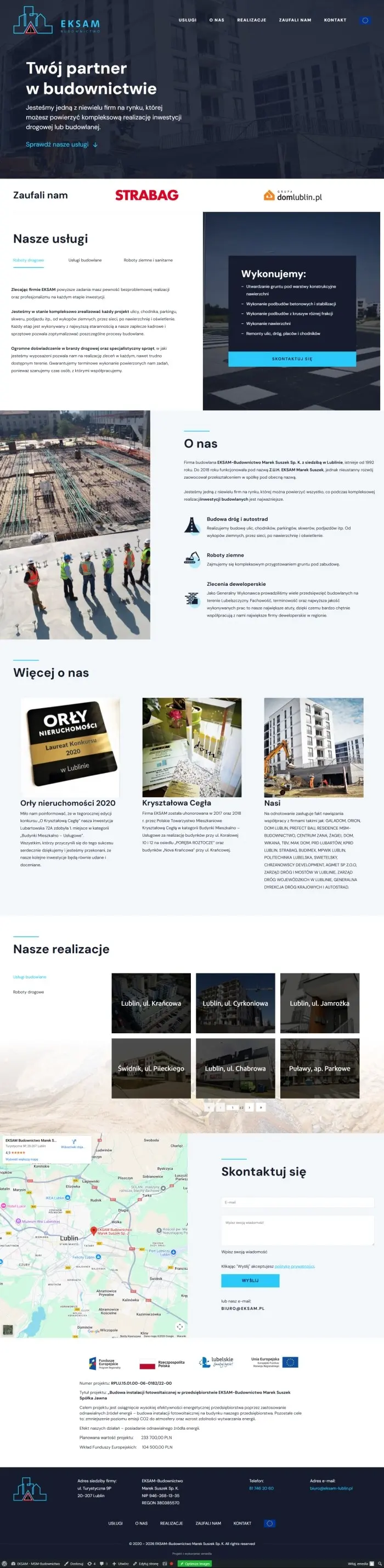 eksam.pl – strona firmy budowlanej - zrzut desktop