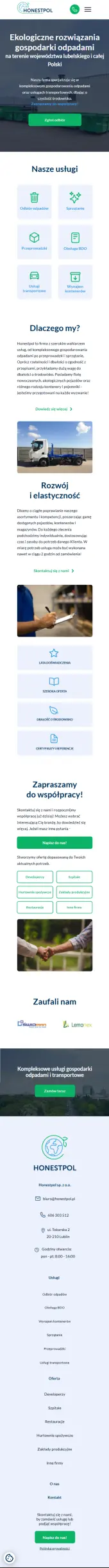 honestpol.pl – strona firmy usługowej z branży odpadów - zrzut mobile