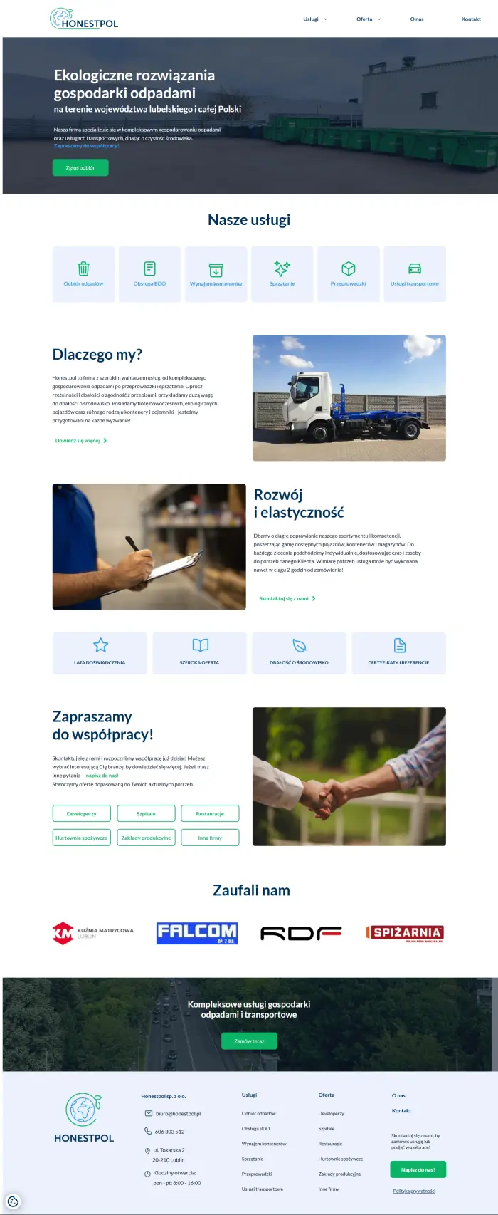 honestpol.pl – strona firmy usługowej z branży odpadów - zrzut desktop