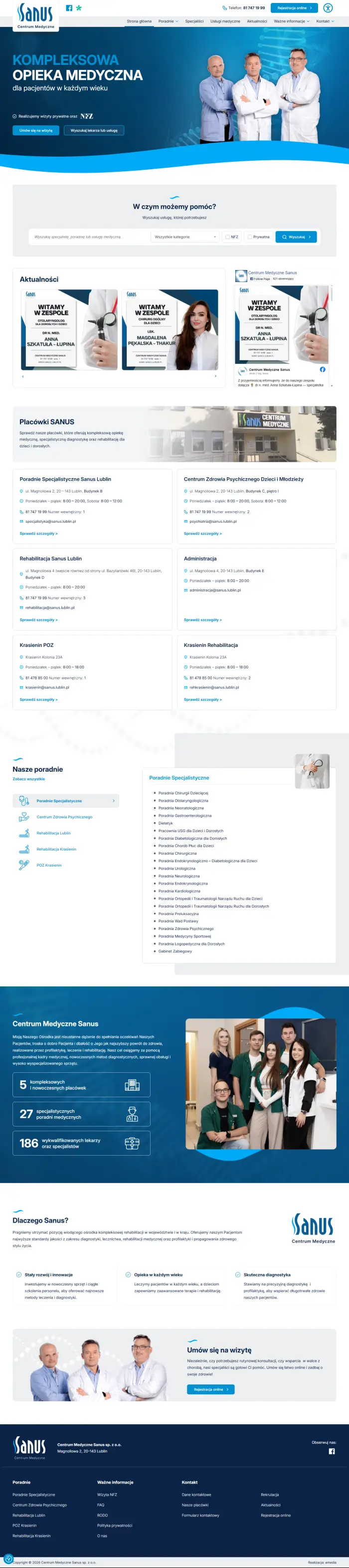 sanus.lublin.pl – strona przychodni medycznej - zrzut desktop