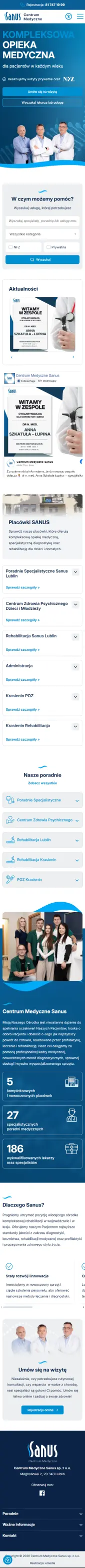 sanus.lublin.pl – strona przychodni medycznej - zrzut mobile