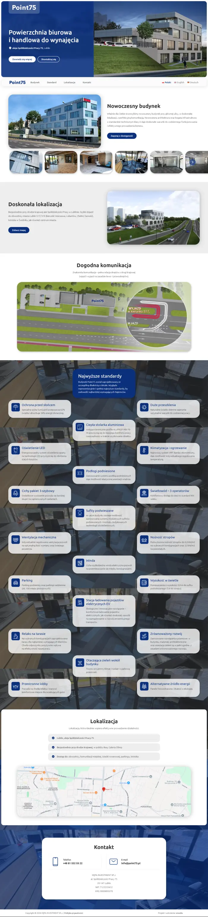 point75.pl – wynajem biur i powierzchni handlowych - zrzut desktop