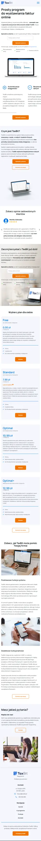 taxbit.pl – strona www systemu do fakturowania - zrzut mobile
