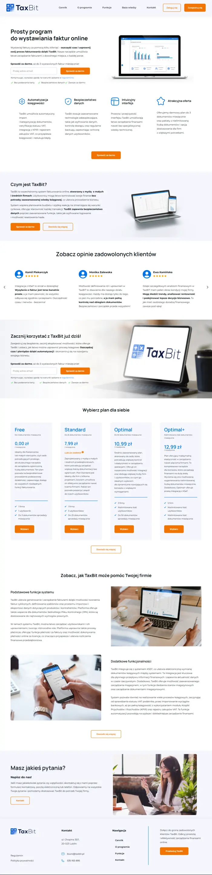 taxbit.pl – strona www systemu do fakturowania - zrzut desktop