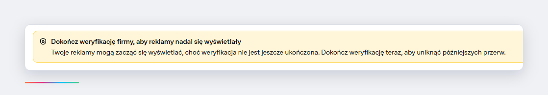 Pasek z przypomnieniem o weryfikacji firmy