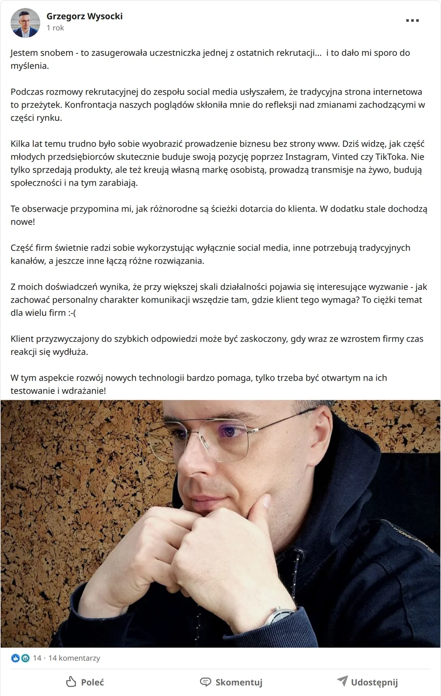 Zrzut posta Grzegorz Wysocki z 24.01.2025, 14 reakcji i 14 komentarzy
