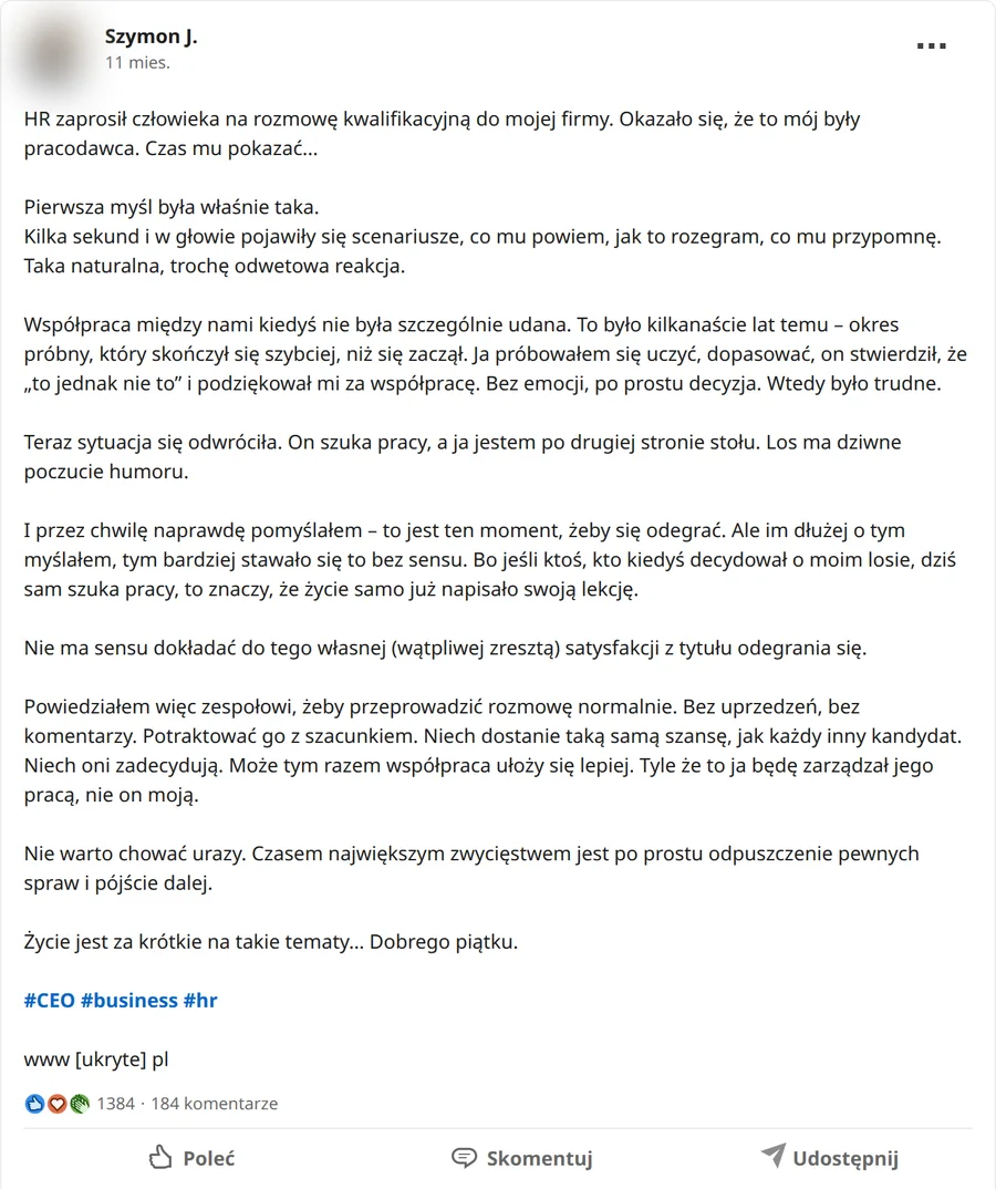 Zrzut posta Szymon J. z 17.10.2025, 1384 reakcje i 184 komentarze