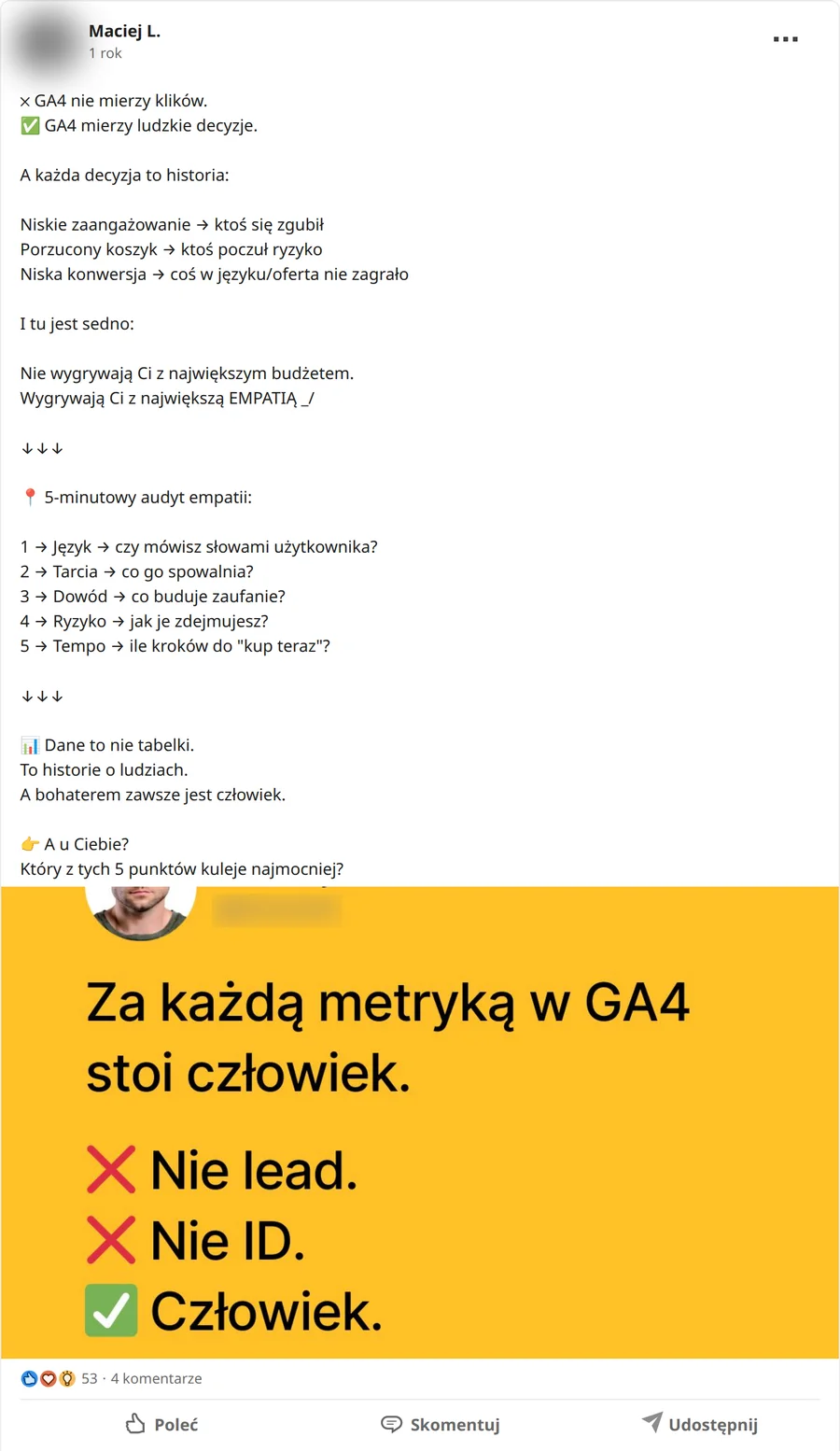 Zrzut posta Maciej L. z 12.09.2025, 53 reakcje i 4 komentarze