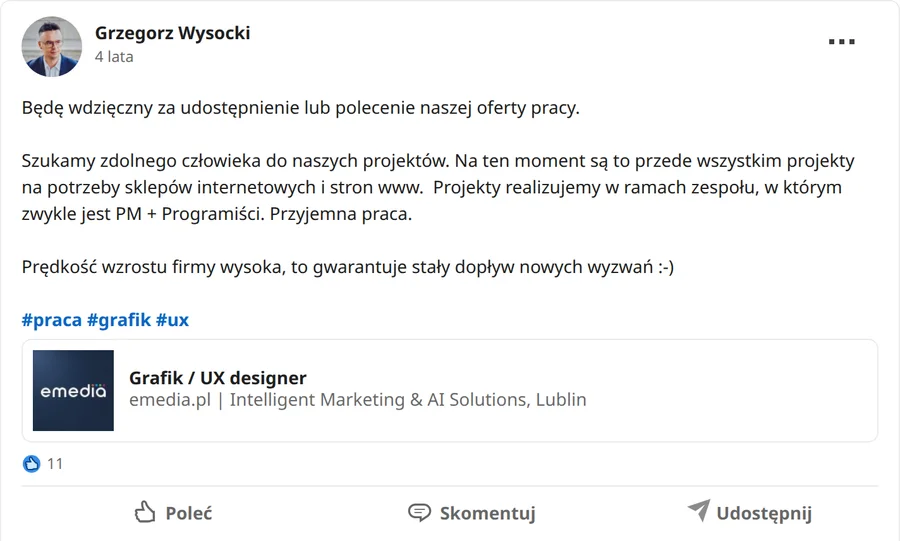 Zrzut posta Grzegorz Wysocki z 21.10.2021, 11 reakcji i 0 komentarzy