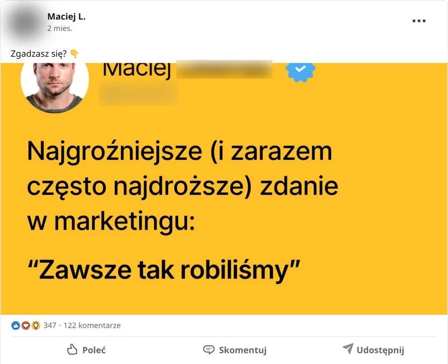 Zrzut posta Maciej L. z 03.07.2026, 347 reakcji i 122 komentarze