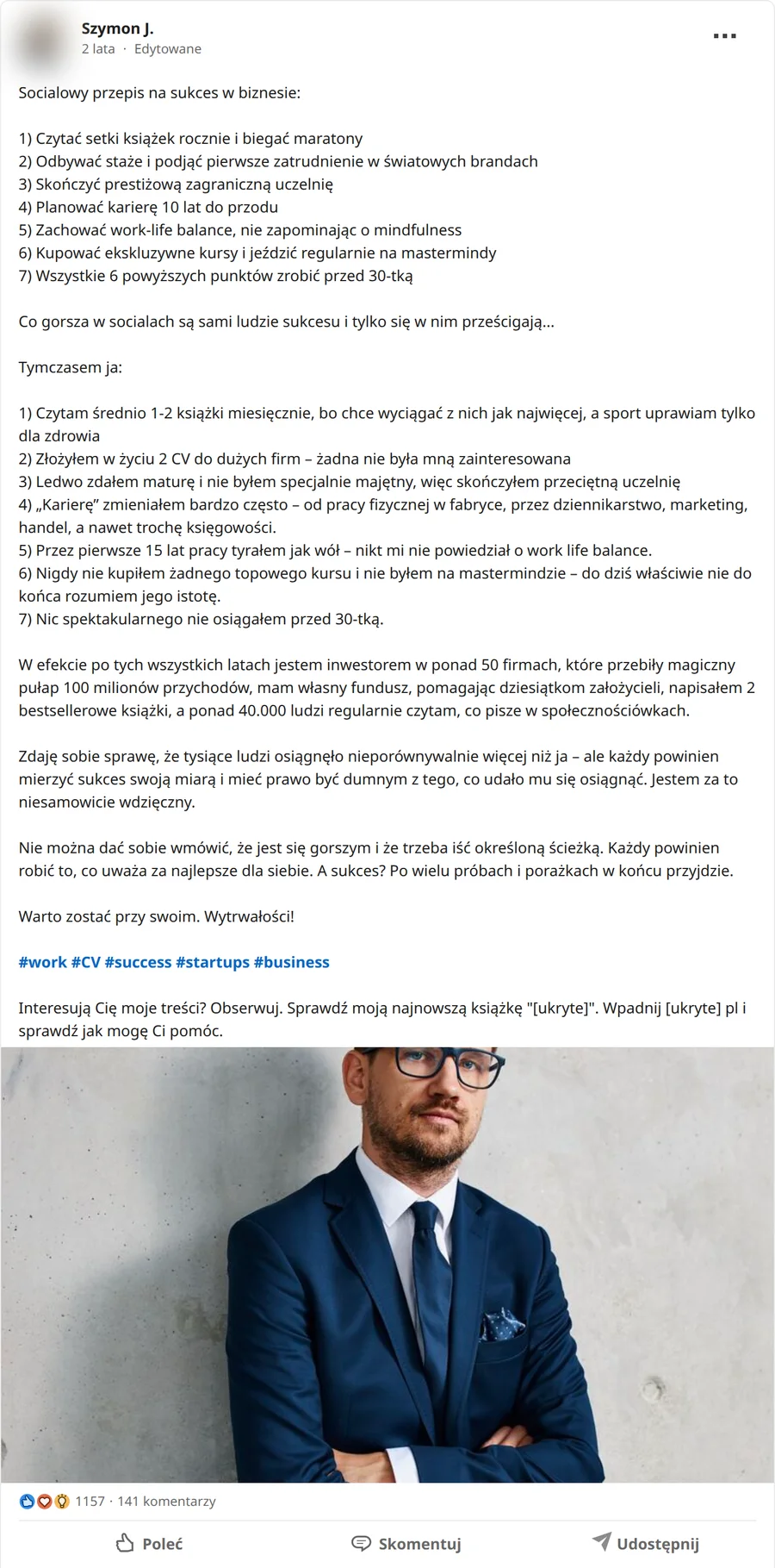 Zrzut posta Szymon J. z 22.04.2024, 1157 reakcji i 141 komentarzy