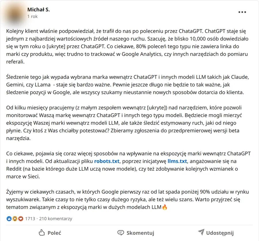 Zrzut posta Michał S. z 22.11.2024, 1713 reakcji i 210 komentarzy