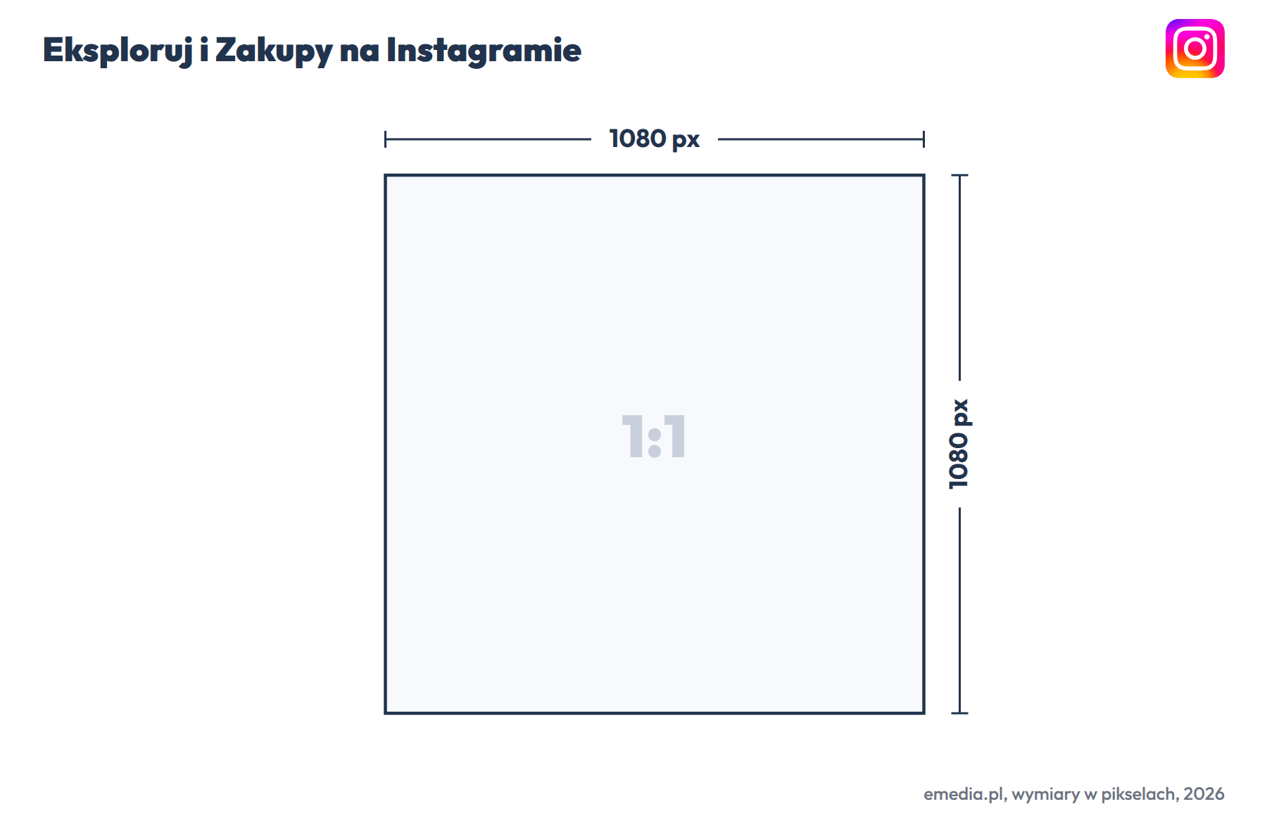 Reklama w Eksploruj i Zakupach na Instagramie: 1080 na 1080 px, ta sama kreacja co w kanale