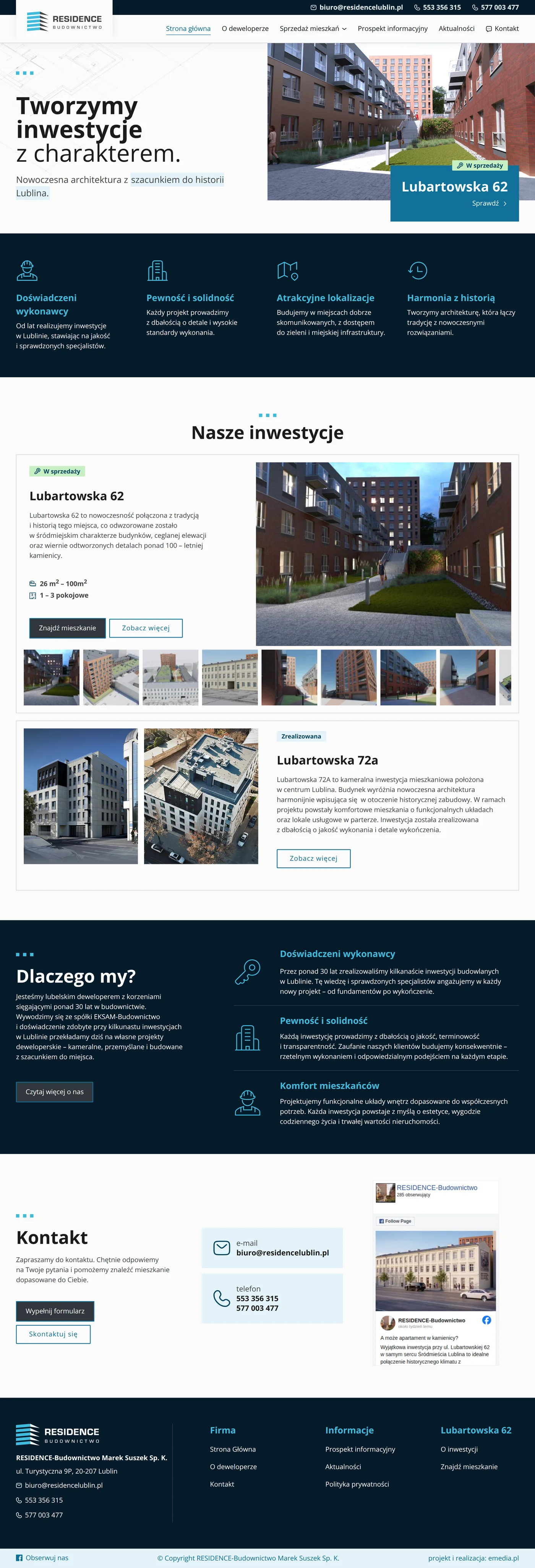 residencelublin.pl - strona dewelopera mieszkaniowego - zrzut desktop